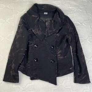 Z Women’s Sz M Black Boiled Wool Flocked Velvet Short Pea Coat